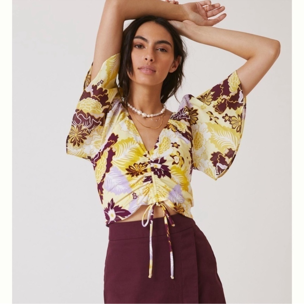 Anthropologie Yellow and Purple Floral Blouse/ Maeve
